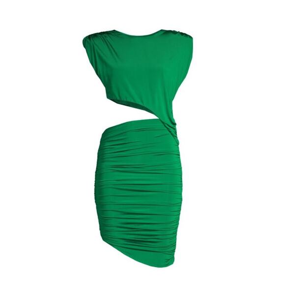 Ronny Kobo Unlined Side Cut-Out Ruched Mini Kyle Dress in Green Size Small NWT - Picture 2 of 11
